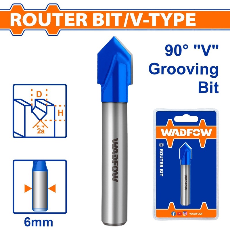 Wadfow 6.35mm|8mm|9.5mm|12.7mm Router Bit V-Type Slotting Cutter Bit SOLD PER PIECE