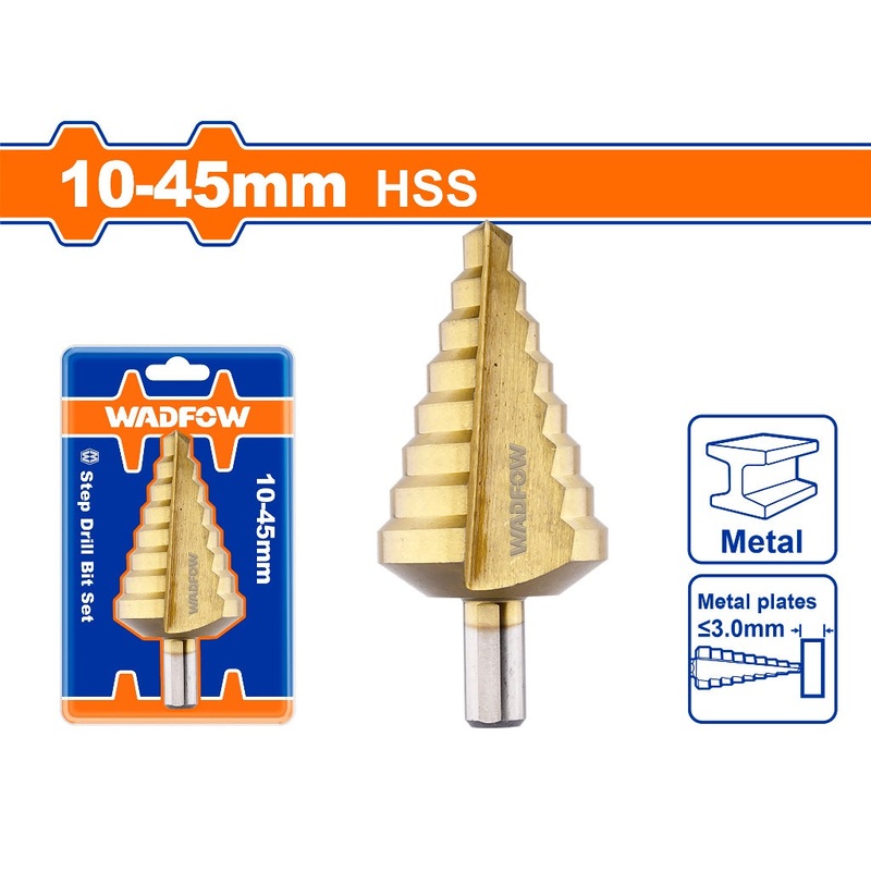 Wadfow Step Drill Bit Cone Drill Bits High Speed Steel Size:6-38mm /  Size:10-45mm (SOLD PER PIECE)
