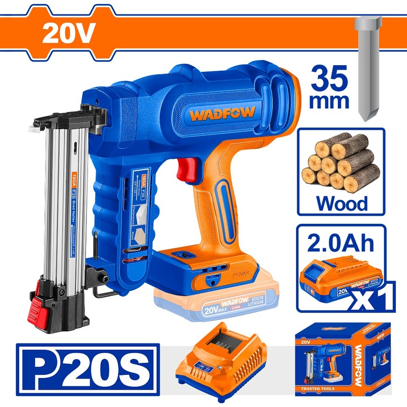 Wadfow WBJ1308 P20S/20V Lithium-Ion Cordless Brad Nailer Kit w/ 1pc Battery and 1pc Charger