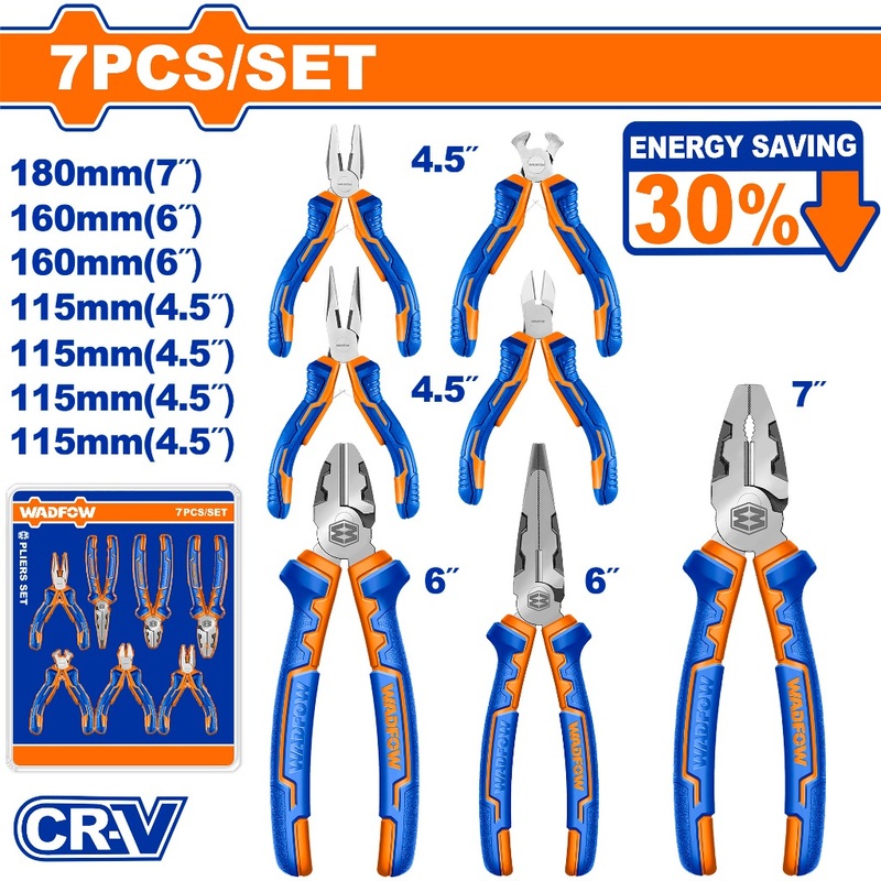 Wadfow WPS0617 7PCS/Set High Leverage Pliers Set with Strong Grip and Comfortable Handle