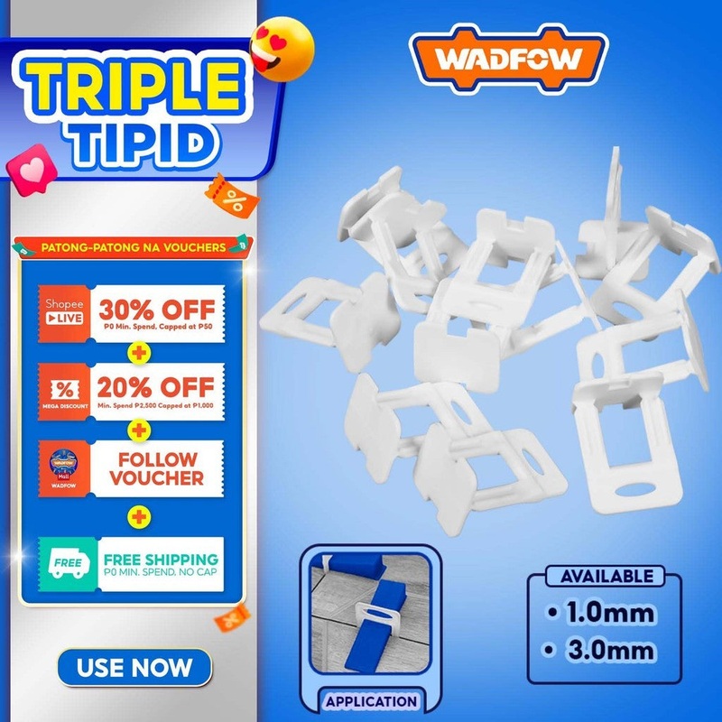 Wadfow 100pcs Floor Tile Levelers Tile Spacers Anchor 1.0mm-3.0mm SOLD PER PACK