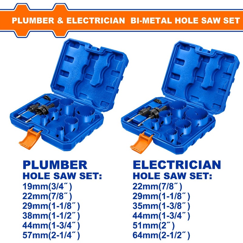 Wadfow 18PCS/Set Bi-Metal Hole Saw Set Plumbers & Electricians Accessories Kit For Wood & Metal