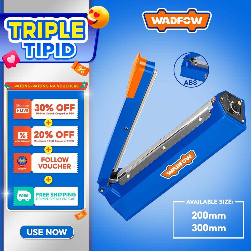 Wadfow 200mm/300mm/400mm Impulse Sealer Machine with 8-Adjustable Heating Speed WAD-HT