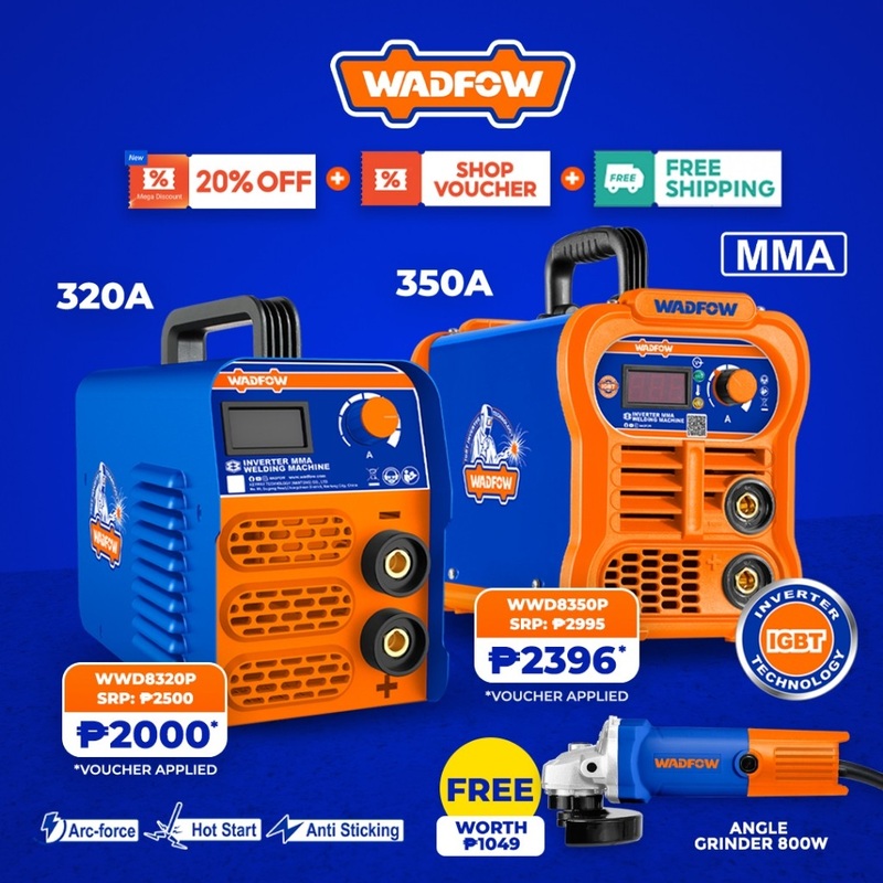 Wadfow 320A / 350A MMA Welding Machine Inverter Portable IGBT with Free Angle Grinder