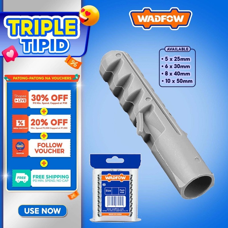 Wadfow Fish Plastic Anchor 5mm-10mm Screw Drywall Fixing Gripper Plug Tube SOLD PER PACK