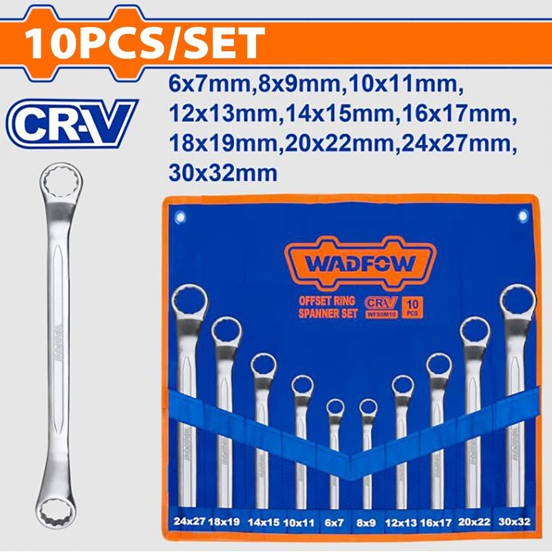 Wadfow WFS5M10 10PCS/Set Offset Ring Spanner Set Size: 6-32mm