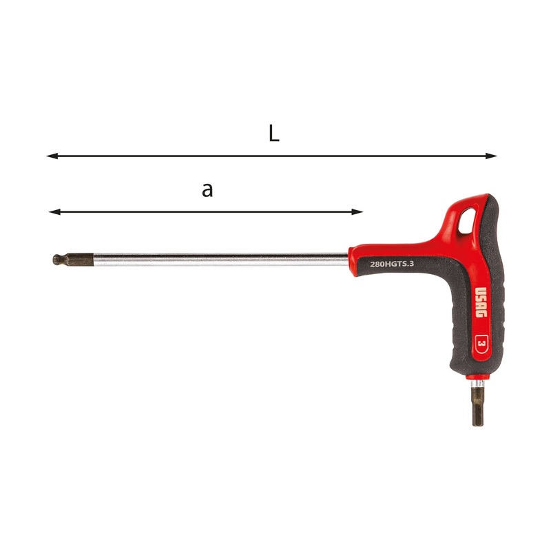 280 HGTS - Male hexagonal wrench with spherical head with bi-material handle - Usag