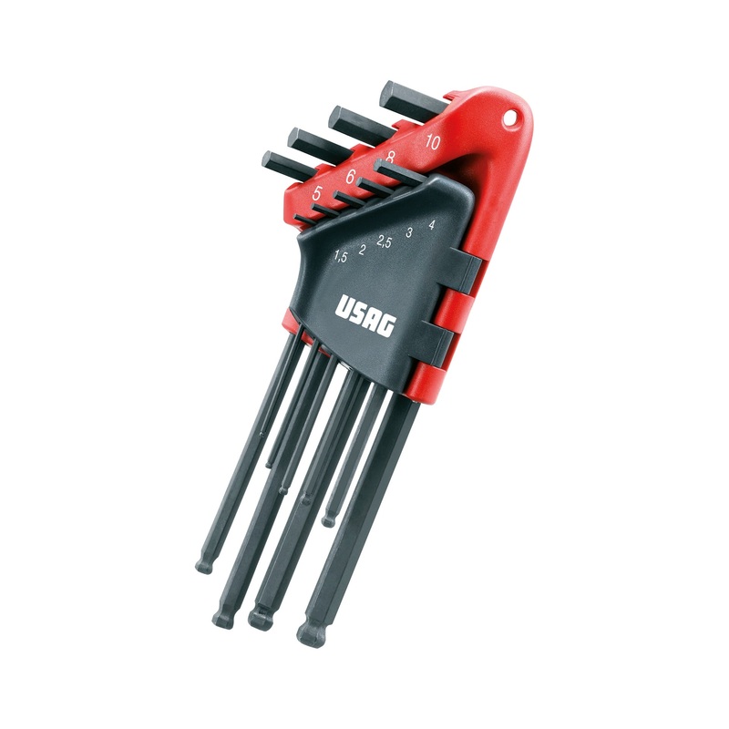 280 LTS/S9 - Set of 9 long hexagonal male wrenches with spherical head - Usag - U02800084