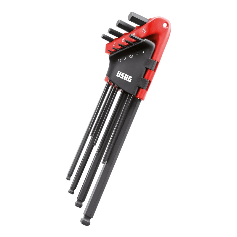 280 XLTS/S9 - Set of 9 extra-long hexagonal male wrenches with spherical head - Usag - U02800184