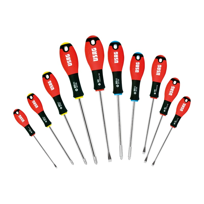 322 SH10 - Set of 10 screwdrivers for slotted, phillips and pozidriv screws - Usag - U03220255
