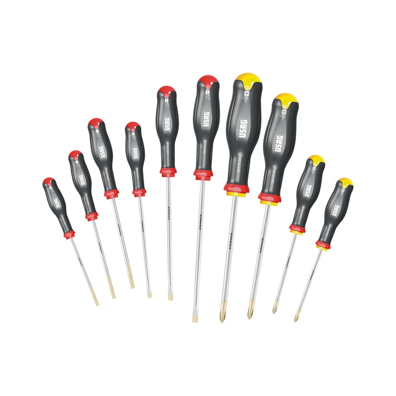 324 SH10 - Set of 10 screwdrivers for slotted and cross-head Phillips screws - Usag - U03240655