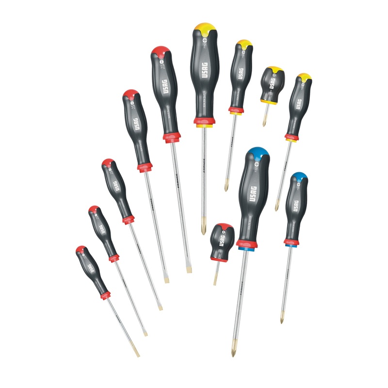324 SH12 - Set of 12 screwdrivers for slotted, phillips and pozidriv screws -supadriv - Usag - U03240651