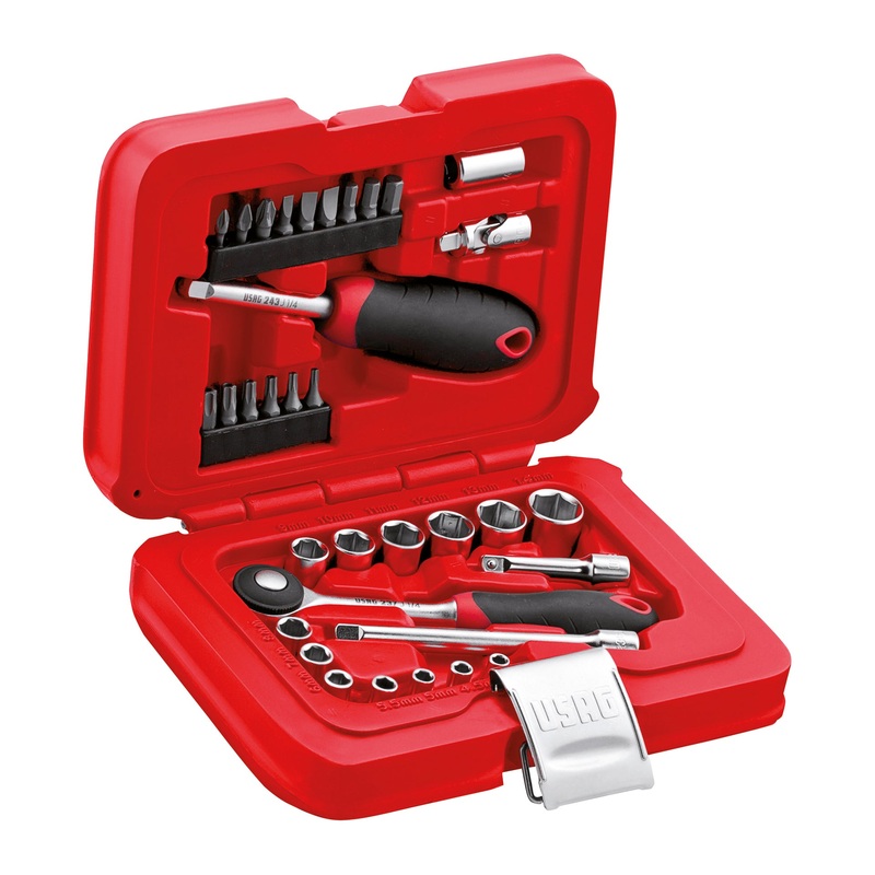601 1/4 J34 - Modular case assortment with hexagonal sockets and screwing inserts (34 pcs) - Usag - U06010001
