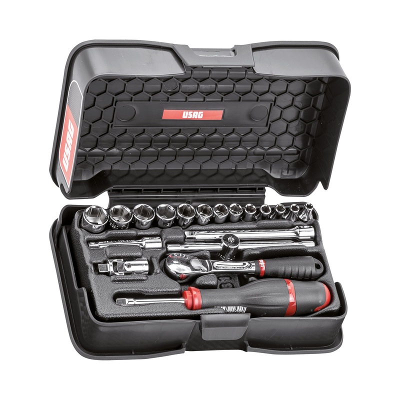 606 1/4 EB - Assortment in ABS case with hexagonal sockets (19 pcs) - Usag - U06060102