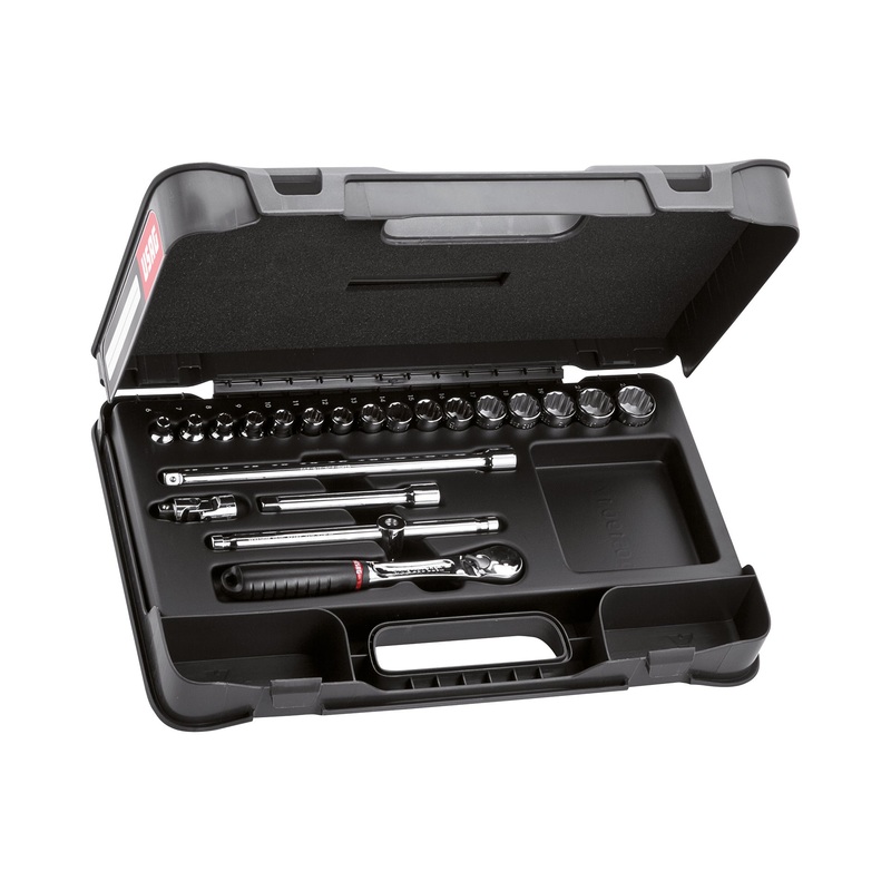 606 3/8 B - Assortment in ABS case with polygonal sockets (21 pcs) - Usag - U06060203