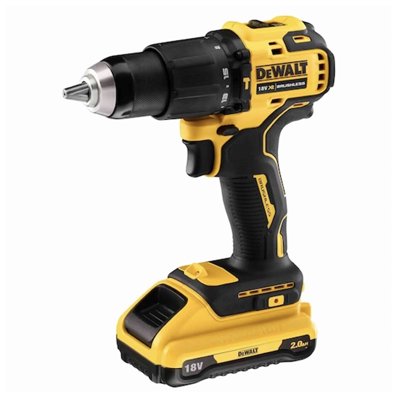 18V Impact Drill Driver 2 Batteries 2.0Ah BRUSHLESS 13mm 65Nm - Compact in TSTACK CASE and ACCESSORIES - DeWALT - DCD709D2T-QW