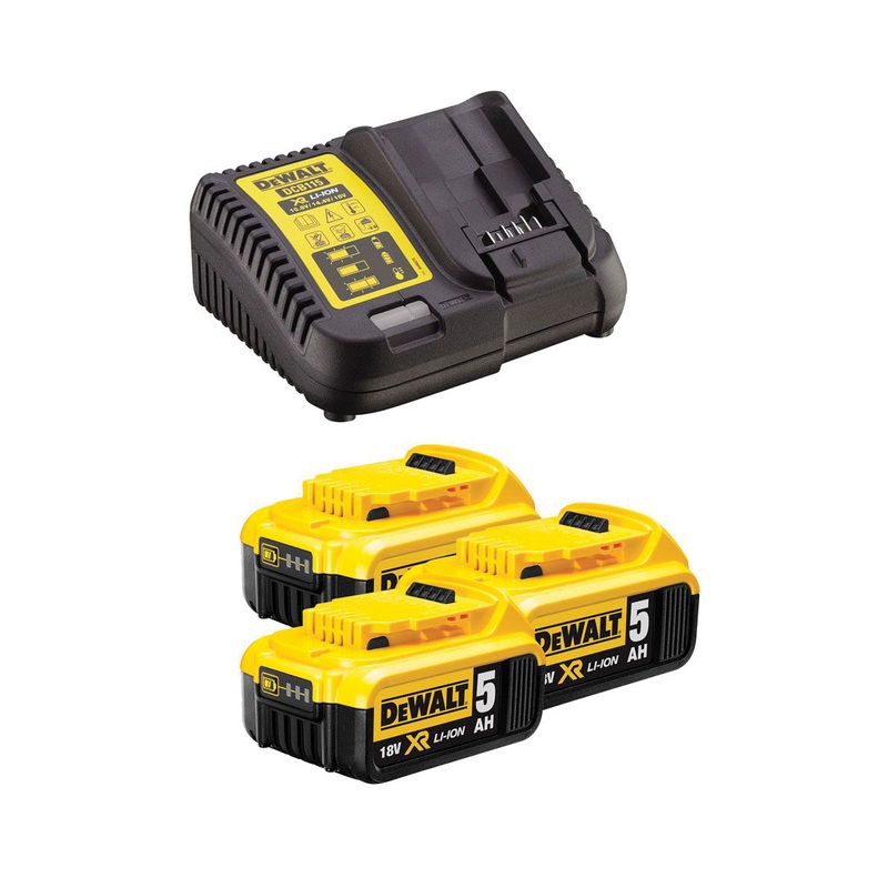 KIT of 3 XR 18V 5Ah batteries + charger - DeWALT - DCB1104P3-QW