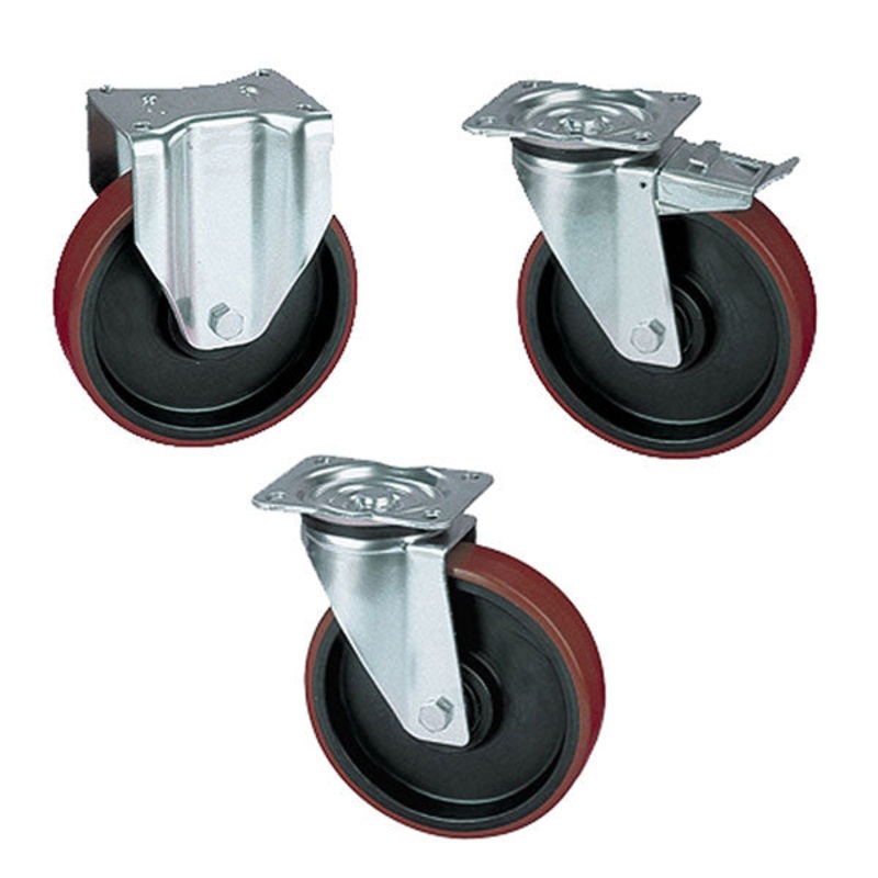 PCS - CAST IRON wheels with POLYURETHANE coating and SUPPORTS - heavy loads - TROLLEYS - SUPPORT WHEEL