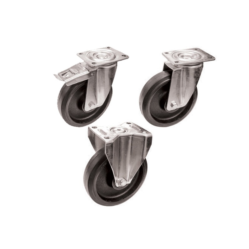 RCS replacement CAST IRON castors - Black ELASTIC WHEELS with cast iron center and support - HEAVY LOADS - ROLLERS FOR TROLLEY - TRANSPORT - INDUSTRIAL