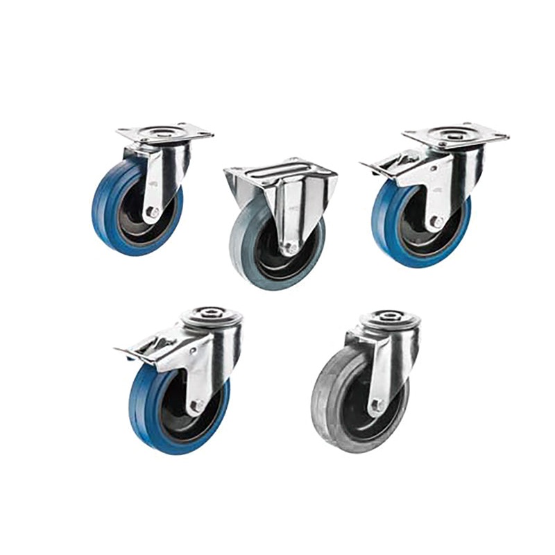 REPLACEMENT REBS/REGS casters - blue/grey ELASTIC WHEELS with polyamide center and SUPPORT - TROLLEYS - TRANSPORT and INDUSTRIAL WHEELS - MEDIUM LOADS