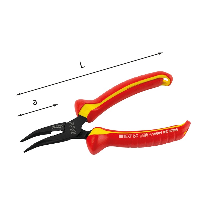 081 EXP - Insulated pliers with very long half-round noses bent at 45 1000 v - Usag