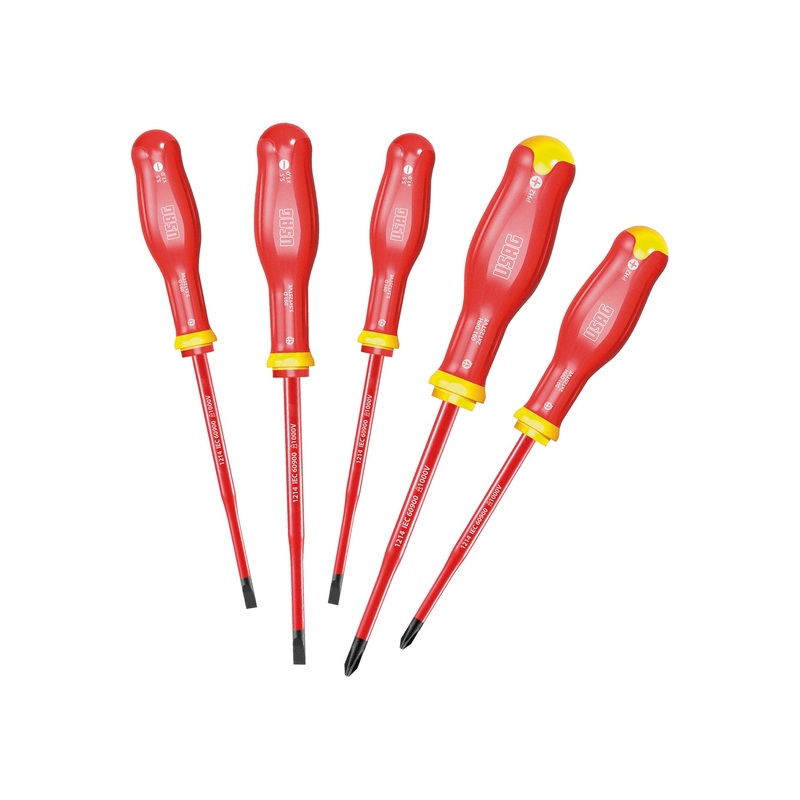 091 D/SH5 - Set of 5 slim screwdrivers for slotted screws and for Phillips cross head screws 1000 v - Usag - U00910119