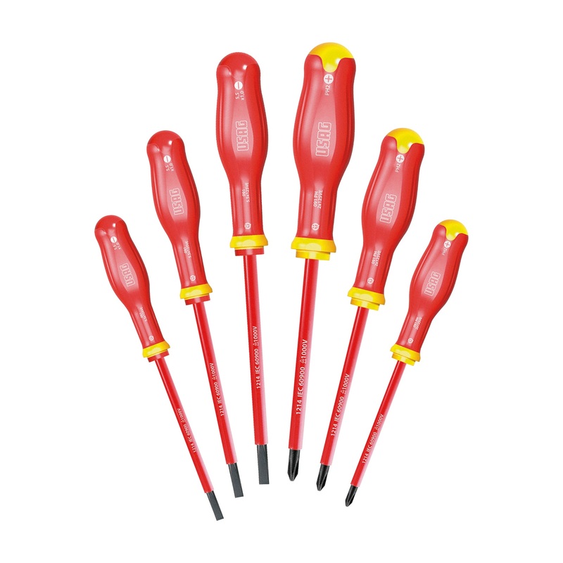 091 SH6 - Set of 6 screwdrivers for slotted screws and for Phillips cross head screws 1000 v - Usag - U00910103