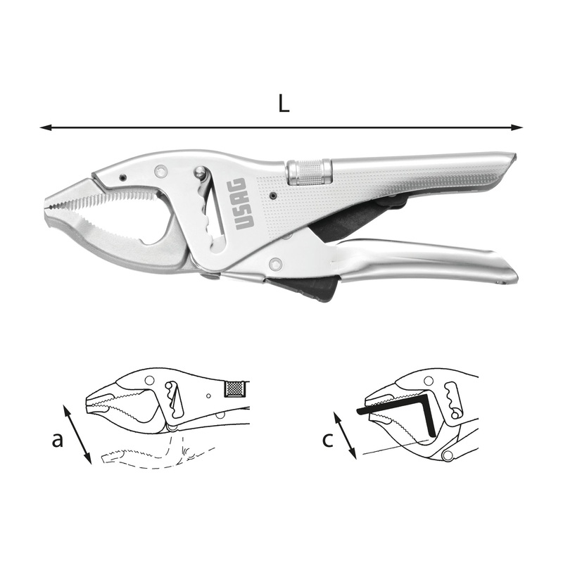 135 B - Self-locking adjustable pliers with rack and pinion with long jaws - Usag - U01350510