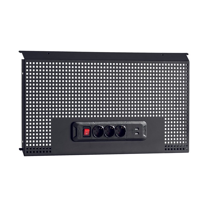 516 SA6T | Perforated tool holder panel with 3 SCHUKO sockets and 2 USB ports - Usag - U05160256