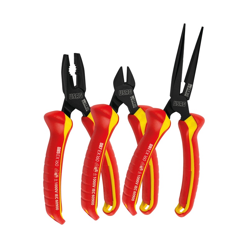 ASSORTMENT with universal pliers, straight half-round nose pliers and diagonal cutting pliers insulated 1000 v - Usag - U00850121