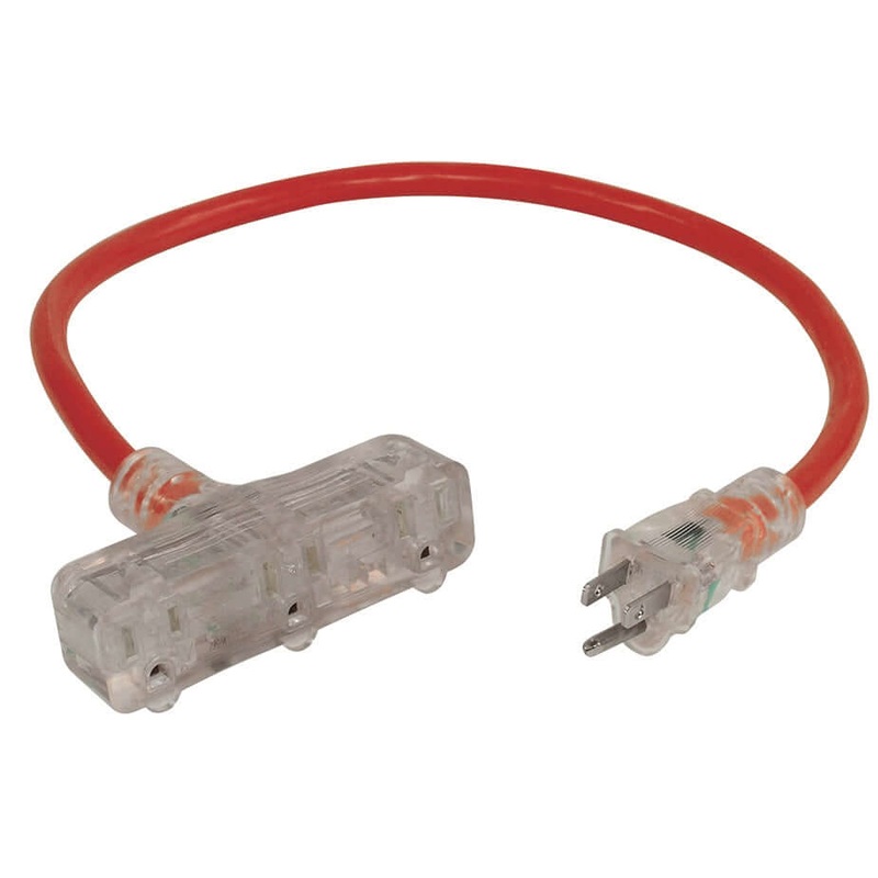 King Canada 2' 12/3 TRI-TAP EXTENSION CORD- RED - K-212-3TRD