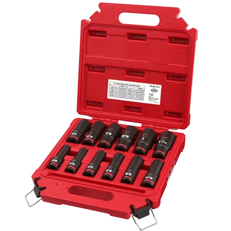 Milwaukee 12PCSHOCKWAVE Impact Duty 1/2" Drive SAE Deep 6 Point Socket Set - 49-66-7011