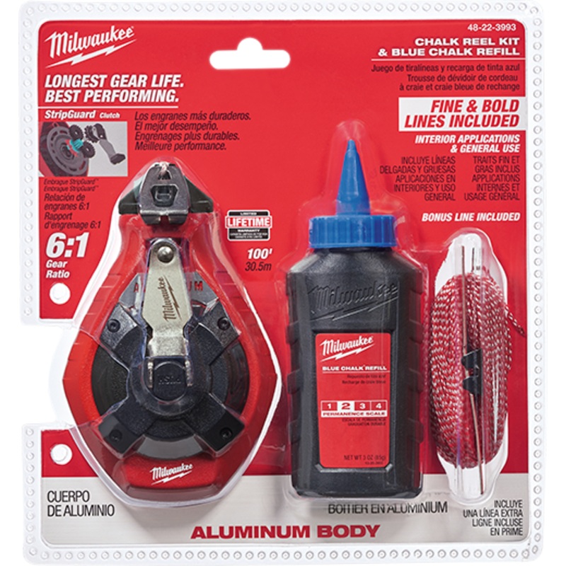 Milwaukee 100 ft. Aluminum Chalk Reel Kit with Blue Chalk and Bonus Line - 48-22-3993