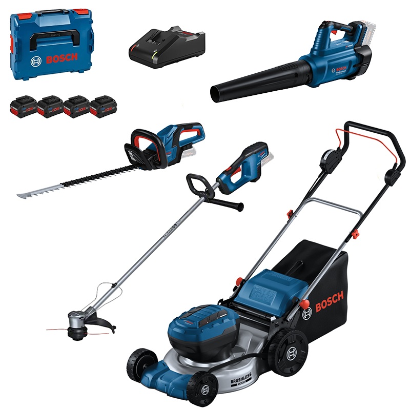 Bosch 4pc Garden Power Tool Bundle (GHE18V-60, GRT18V-33, GBL18V-750, GRA18V2-46)