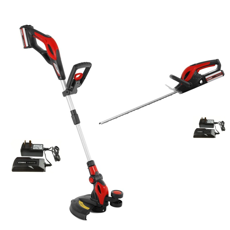 Cobra 24V 2pc Bundle (Grass Trimmer, Hedge Trimmer, 2 Batteries, 2 Chargers)