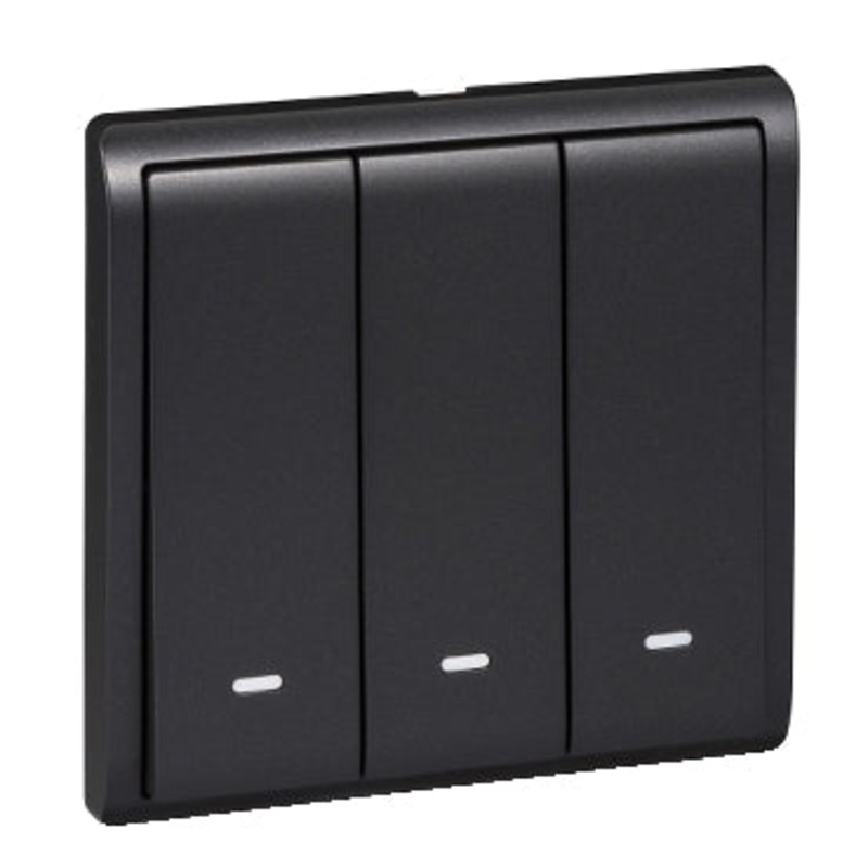 20A-16AX 250V 3 Gang 1 Way Switch with Fluorescent Locator, Matt Black
