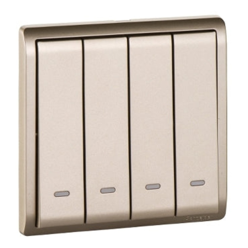 10AX 250V 4Gang 1way switched with Fluorescent Locator,Wine Gold