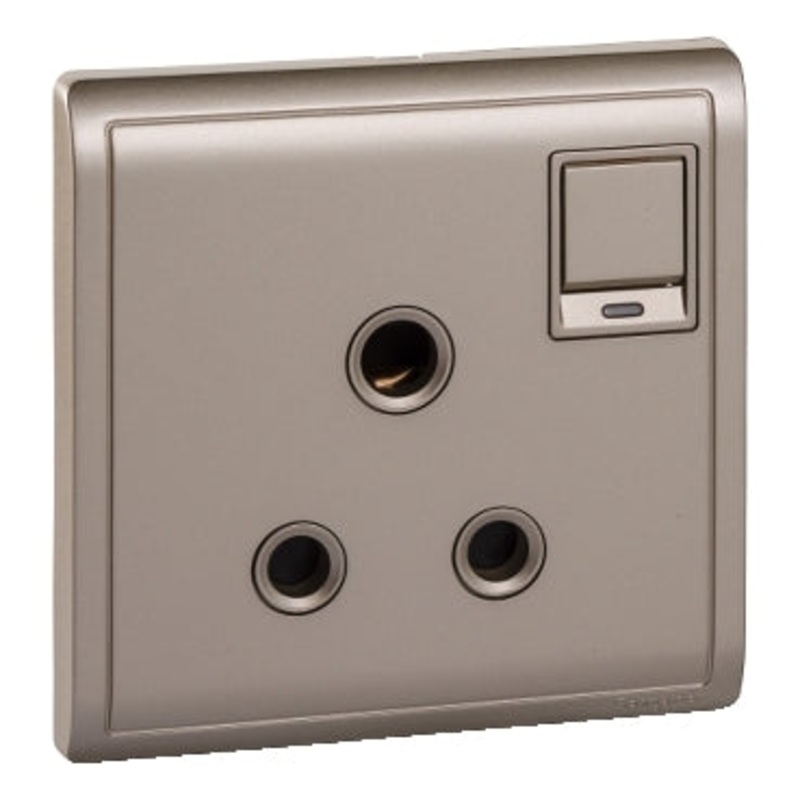 15A 250V 1 Gang 3 Round Pin Switched Socket with Neon, Wine Gold