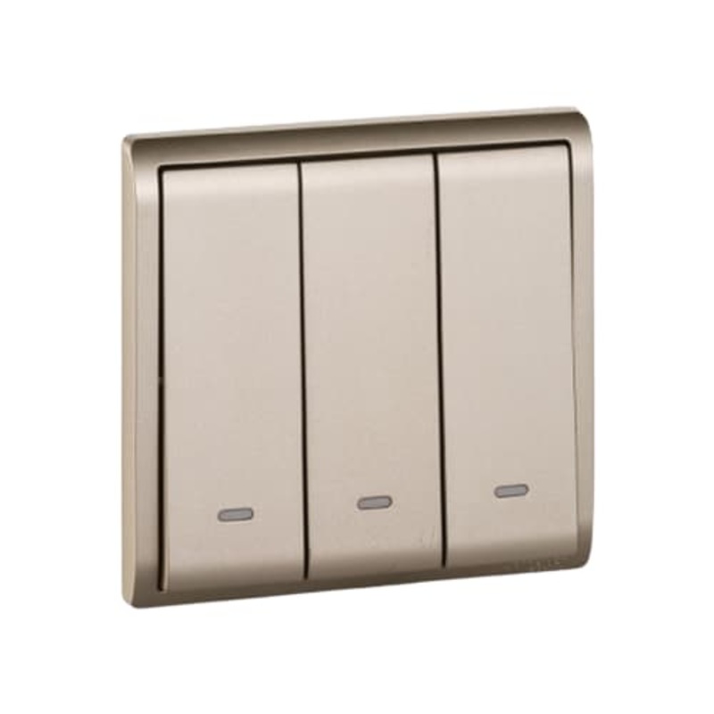 20A-16AX 250V 3 Gang 1 Way Switch with Fluorescent Locator, Wine Gold