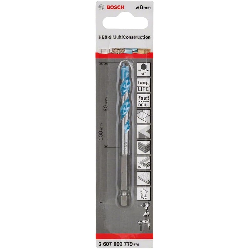 Bosch HEX-9 Multi Construction Drill Bit 8x60x100mm | 2607002779