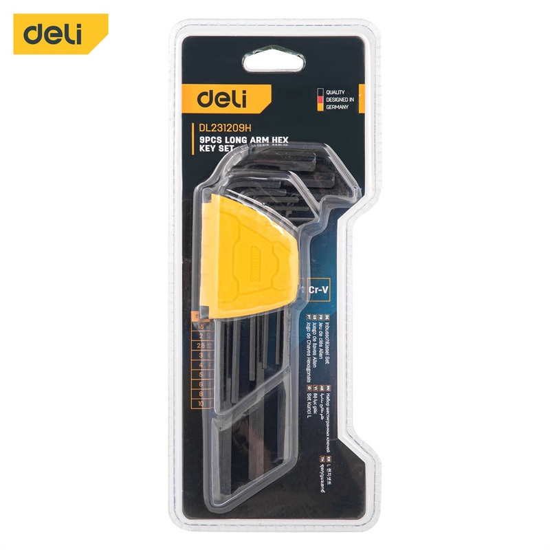 Deli 9 Pcs Long Flat End Hex Key Set with Black Finish | DL231209H