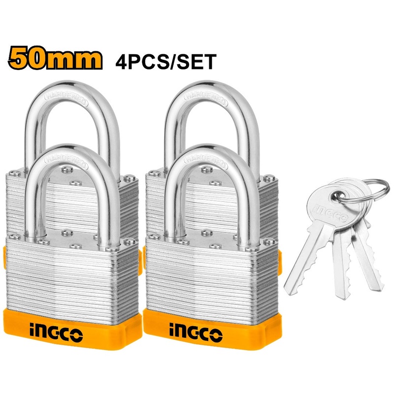 Ingco 50mm Industrial 4pcs Key-Alike Laminated Padlock Set | DLPK05004