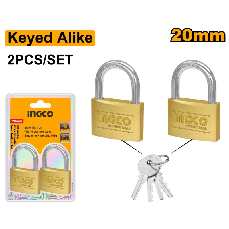 INGCO Brass Padlock Set 20mm