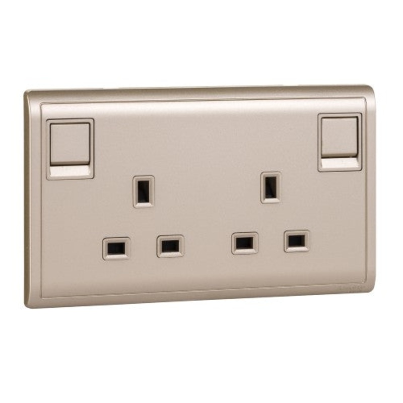 Schneider 13A Twin Gang Socket Wine Gold