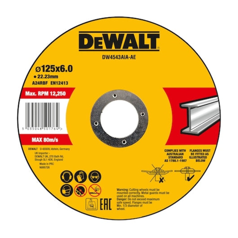 DEWALT Bonded Abrasive Metal Grinding Disc 125mm x 6mm x 22.23mm | DW4543AIA-AE