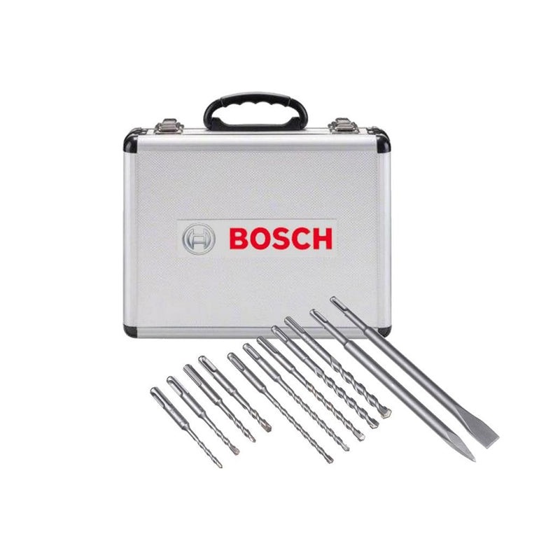 SDS Plus-1 Drill Bit Mixed Set + Flat/Pointed Chisel with Case  | 11pcs