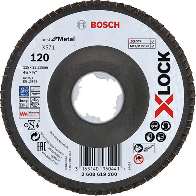 Flap Disc Best for Metal X571 X-LOCK angled version, fiber plate, 115mm, G120