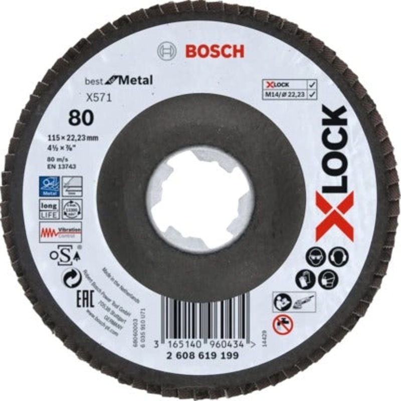 Flap Discs Best for Metal X571 X-LOCK angled version, fibre plate, 115mm, G80