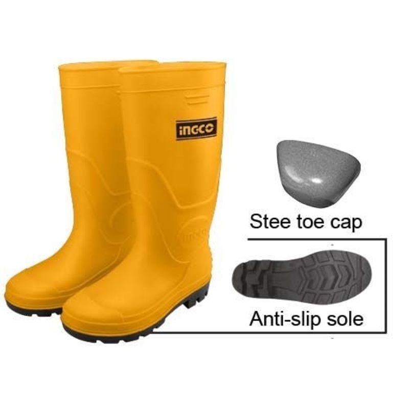 INGCO HeavyDuty Safety Yellow Rain Boot with Toe Cap and Anti-Slip Sole| SSH092SB