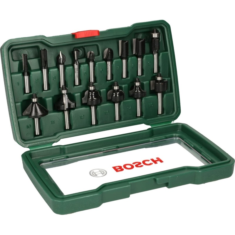 TC Router bit set with 8 mm shank - 15 pcs | 2607019469